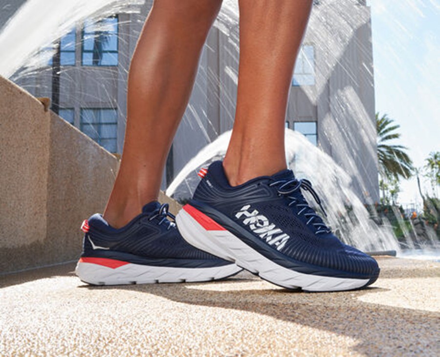 Running Shoes Womens - Hoka One One Bondi 7 - Navy/White - ODSMJHY-43